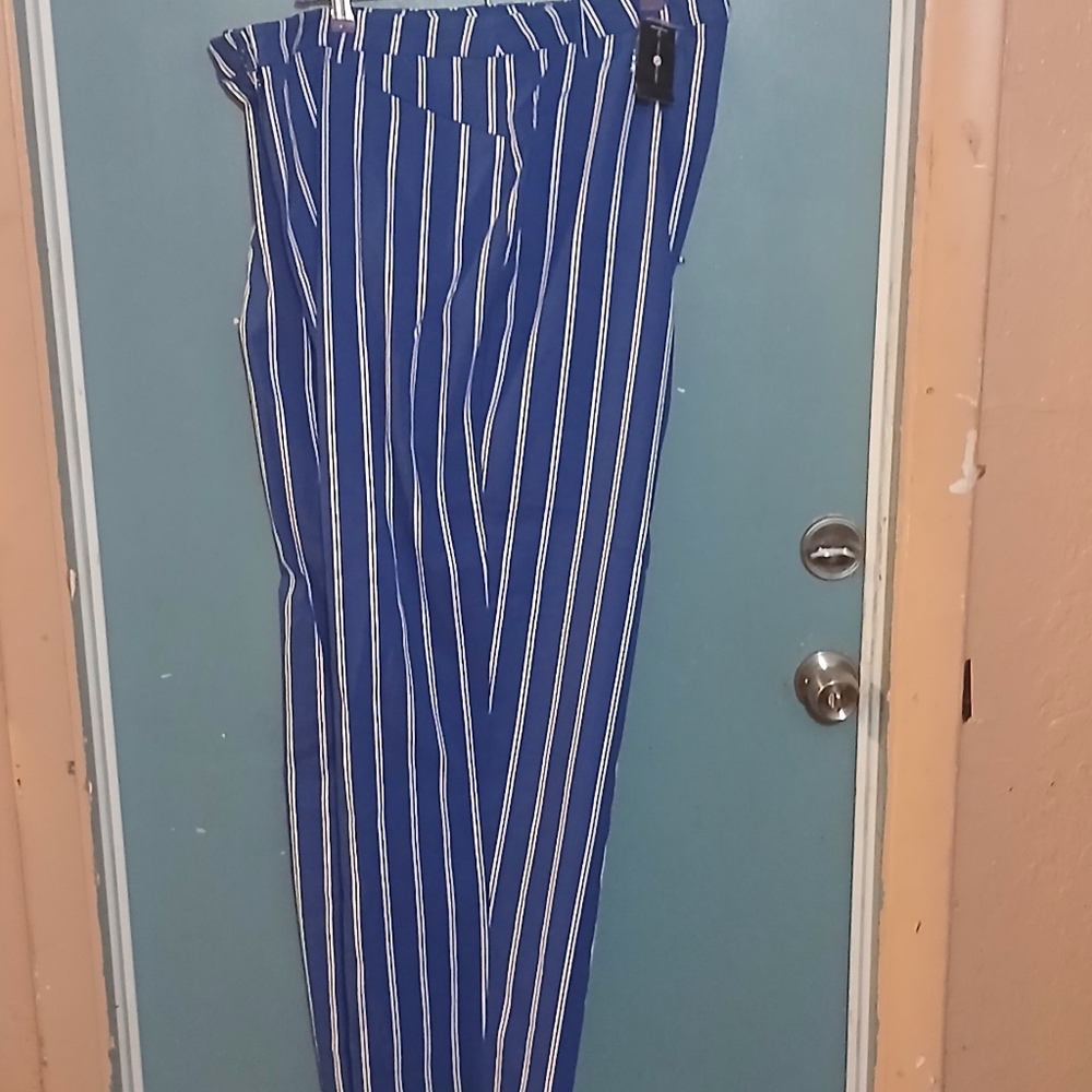 Ashley Stewart Blue and White Striped Dress Pants